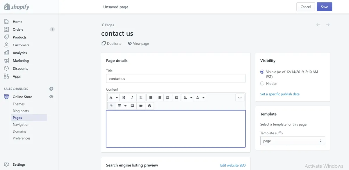 Open contact page